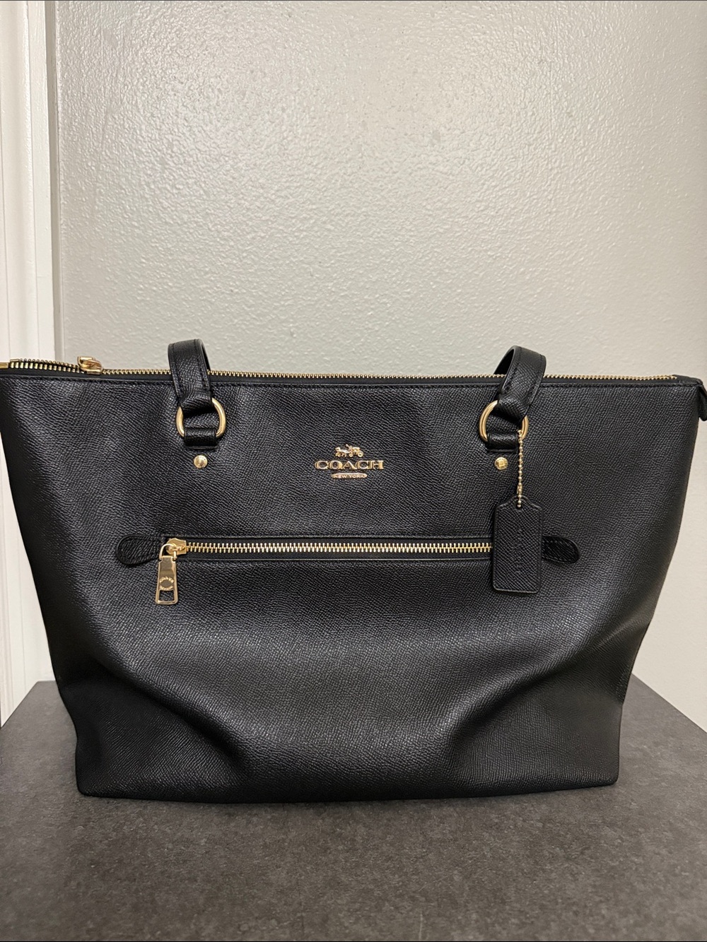 Coach Black Leather Tote with Gold Hardware